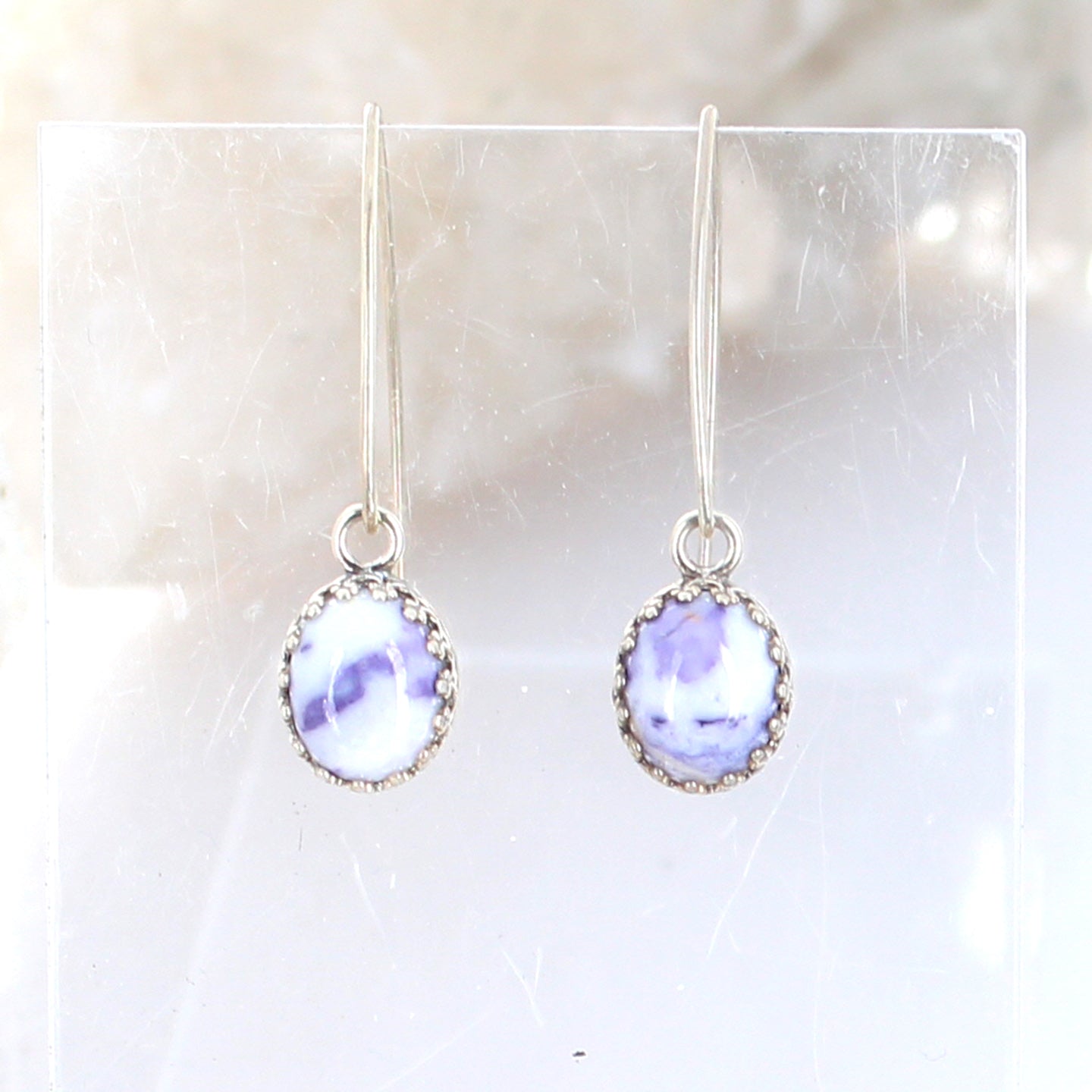 Lavender Mexican Opal Earrings Sterling Ovals Sterling -NewWorldGems