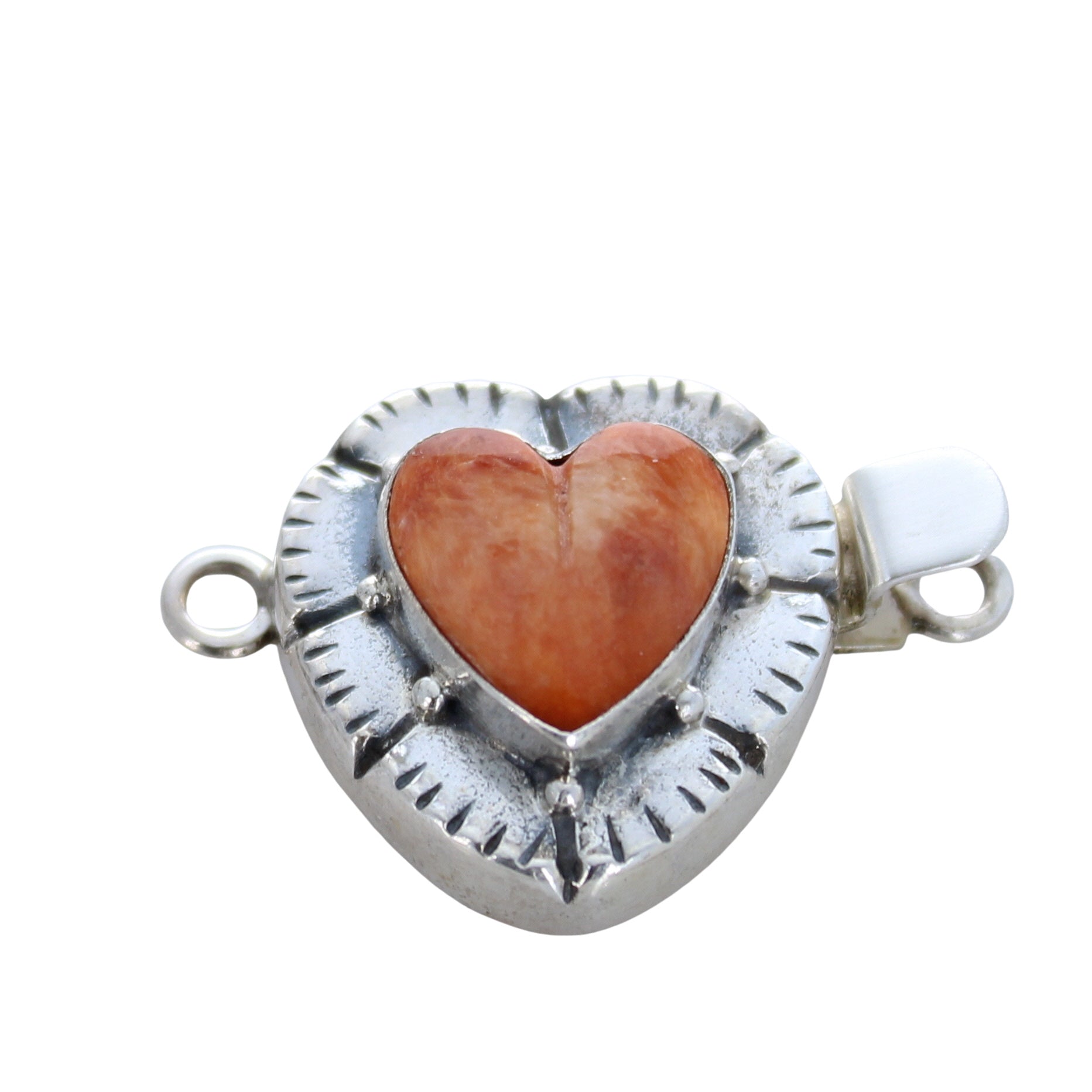 Spiny Oyster Clasp Sterling Heart Shaped Red Or Orange Southwest -NewWorldGems