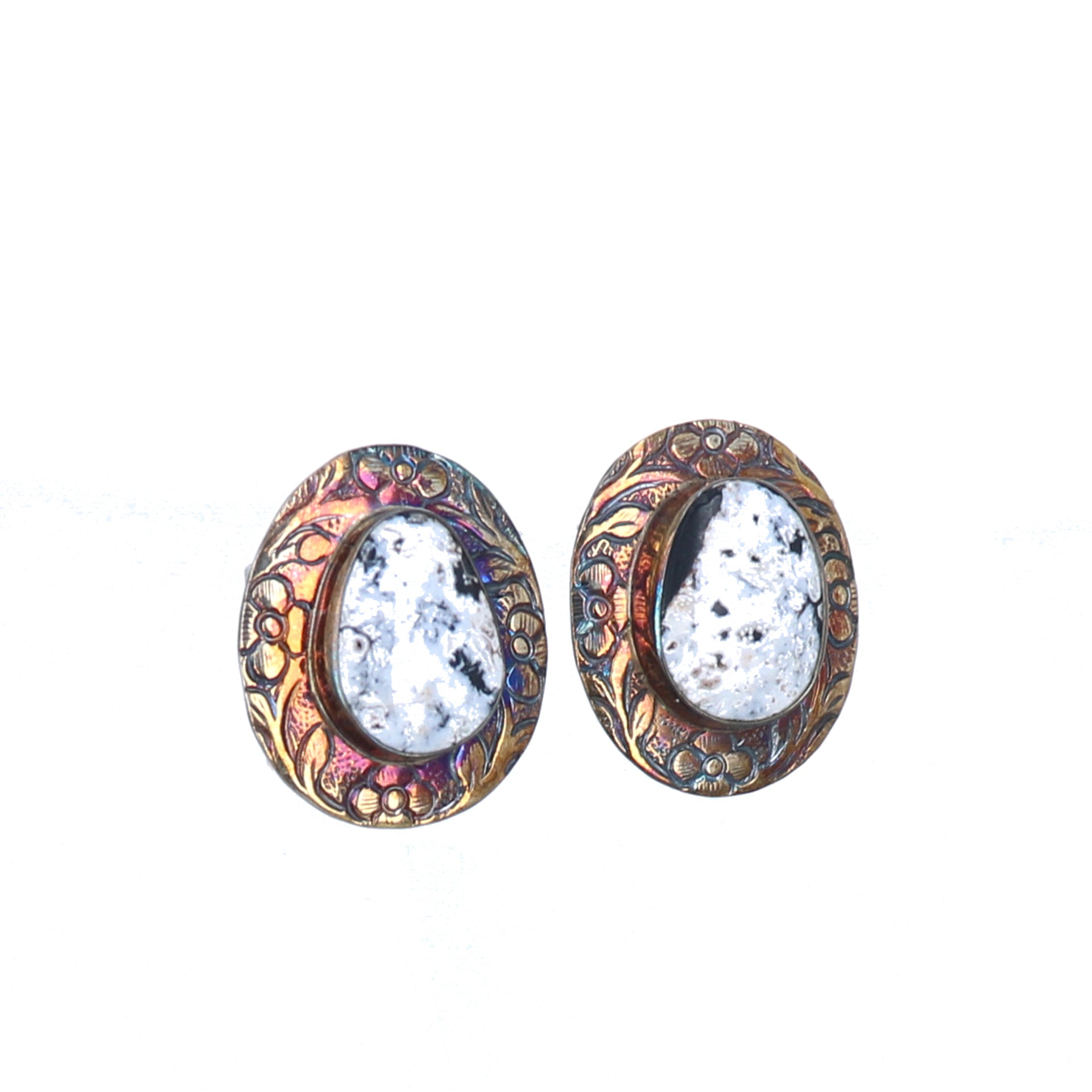 White Buffalo Earrings Sterling Silver Posts Golden Bronze Patina -NewWorldGems