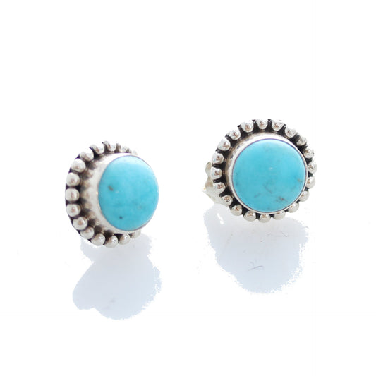 Kingman Turquoise Earrings Round 9.5Mm Post Style -NewWorldGems